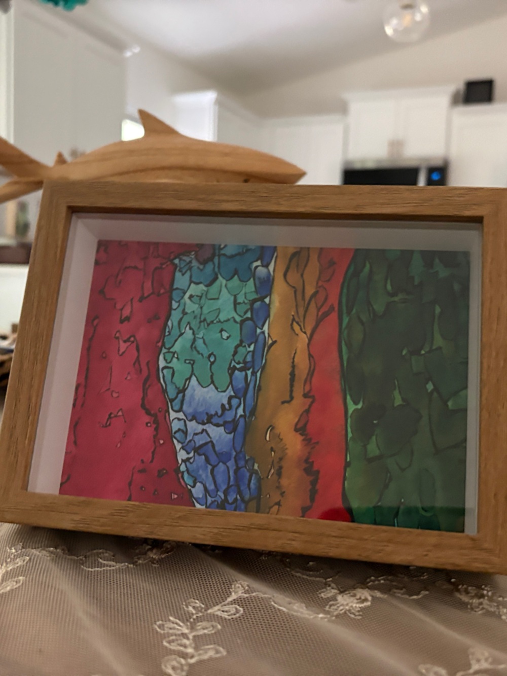 Framed Colorful Abstract Landscape Art - Red, Blue, Green